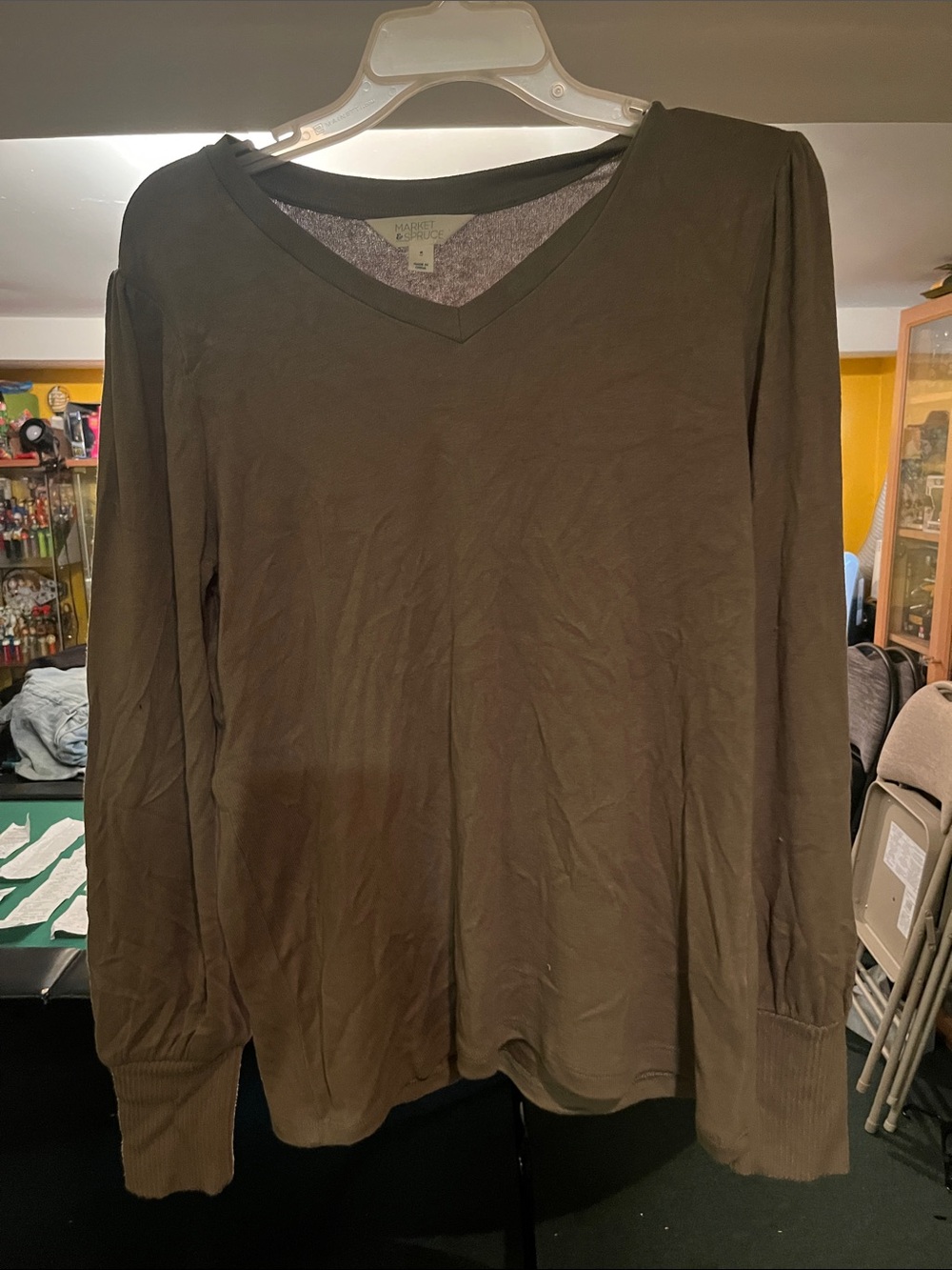 Market and Spruce Grey V-Neck Long Sleeve Top